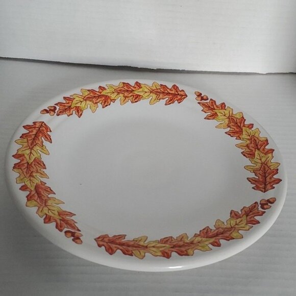 Fiestaware Fiesta Fall Leaves Acorn Ceramic 9" Luncheon Plate Classic Rim White - Picture 4 of 16
